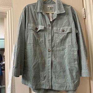 Madewell Mint Green Velvet Cord Button Down Shacket NWT